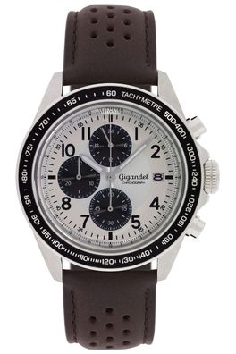 Uhr Herrenuhr Quarzuhr Chronograph Gigandet Racetrack G24-007 Silber Lederband