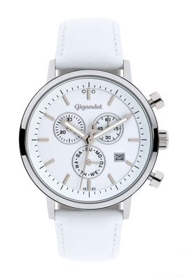 Uhr Herrenuhr Chronograph Gigandet Classico G6-008 Weiß Lederband Datum