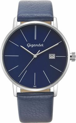 Gigandet Herrenuhr Minimalism Uhr Armbanduhr Leder Blau Silber G42-009