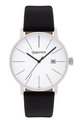 Gigandet Herrenuhr Minimalism Uhr Armbanduhr Leder Silber Schwarz G42-001