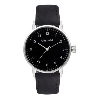 Uhr Damenuhr Quarzuhr Gigandet Minimalism G27-003 Schwarz Silber Lederband