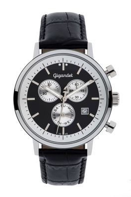 Uhr Herrenuhr Chronograph Gigandet Classico G6-003 Schwarz Weiß Lederband Datum