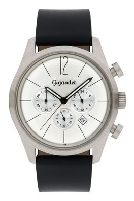Uhr Herrenuhr Chronograph Gigandet Art Deco G13-001 Schwarz Silber Datum Lederband