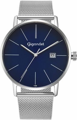 Gigandet Herrenuhr Minimalism Uhr Armbanduhr Edelstahl Silber Blau G42-014