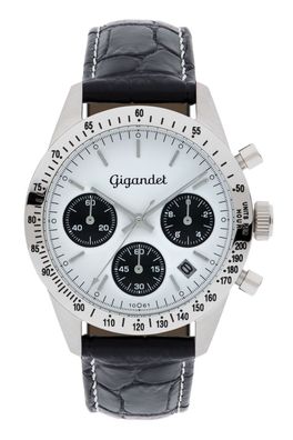 Uhr Herrenuhr Chronograph Gigandet RACE KING G5-001 Weiß Lederband Datum