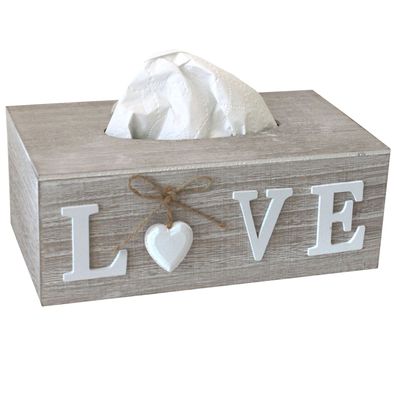 Kosmetiktücherbox 'Love' 24,5x14xH9,5cm Tissues Tücherbox Taschentuchbox Weiß/ Braun