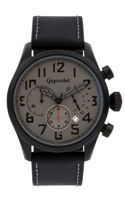 Uhr Herrenuhr Chronograph Gigandet Interceptor G4-006 Schwarz/ Grau Lederband Datum