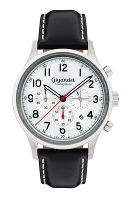 Gigandet Efficiency Herren Uhr Chronograph Datum Leder Schwarz Silber G50-002