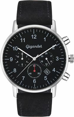 Uhr Herrenuhr Dualtime Gigandet Minimalism II G21-003 Schwarz Silber Lederband