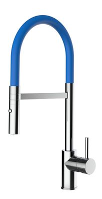 Küchenmischer mit blau schwenkbarem Auslauf 2 strahl Handbrause - nur 43 cm hoch