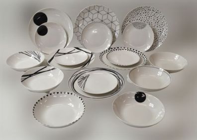 Tognana Tafelservice aus Porzellan, Weiß, 18-teilig, Geschirr, Teller Graphic