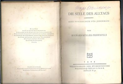 Richard Müller-Freienfels Die Seele des Alltags (1925) Volksverband der Bücherfreunde