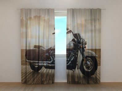 Fotogardine schwarzes Harley Davidson Motorrad, Fotodruck, Fotovorhang nach Maß