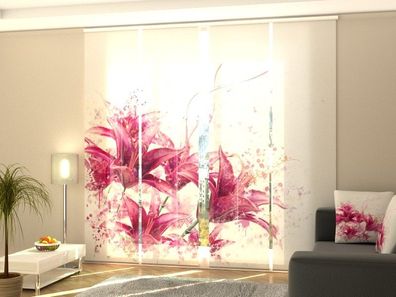 Fotogardine pinke Lilien Schiebevorhang mit Motiv Flächenvorhang Digitaldruck auf Maß