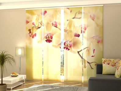 Fotogardine goldene Orchidee, Schiebevorhang mit Motiv, Digitaldruck, auf Maß