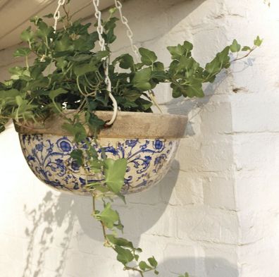 Pflanzer Hängekorb Blumenampel Keramik Vintage Kette Terrasse Balkon Ø 25,5cm