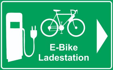 Schild Ladestation e-bike Elektrofahrrad ca. 400 x 250 mm mit Richtungspfeil
