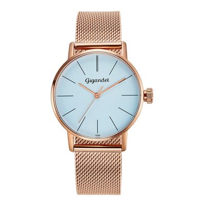Gigandet Damenuhr Minimalism Uhr Armbanduhr Edelstahl Rotgold Blau G43-020