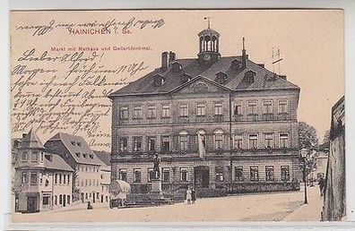 61971 Ak Hainichen Markt mit Rathaus und Gellertdenkmal 1915