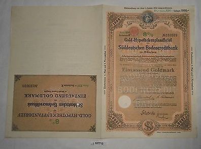 Gold-Hypothekenpfandbrief Pfandbrief Süddeutsche Bodencreditbank München 1930