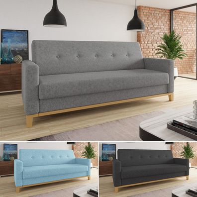Sofa Wood mit Schlaffunktion - Schlafsofa mit Bettkasten, Bettsofa, Massivholz, Couch