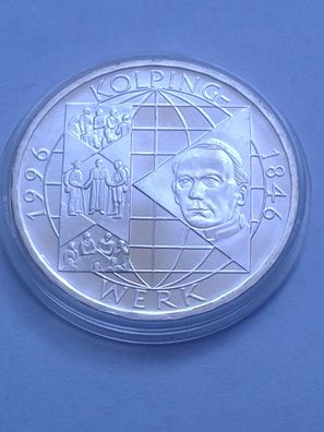 10 Mark 1996 BRD Silber Kolping 625er Silber bankfrisch (bfr) in Münzdose
