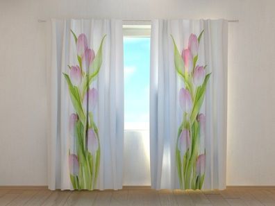 Fotogardine schöne pinke Tulpen, Vorhang bedruckt, Fotodruck, Gardine nach Maß