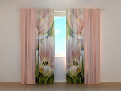 Fotogardine pinke Tulpen, Vorhang bedruckt, Fotodruck, Gardine nach Maß