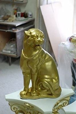 Jaguar in Gold Hand bemalt Frostsicher outdoor geeignet Statue Skulptur Tier