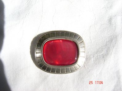 Vintage Brosche rechteckig silberfarben mit rot ca 4,2 x 3,6cm Z p