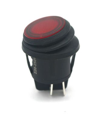 Waterproof Round Rocker Switch with Red Illumination, DPST, On-Off, 10A / 220V