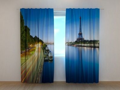 Fotogardine Eiffelturm am Abend, Vorhang mit Motiv, Fotodruck, auf Maß