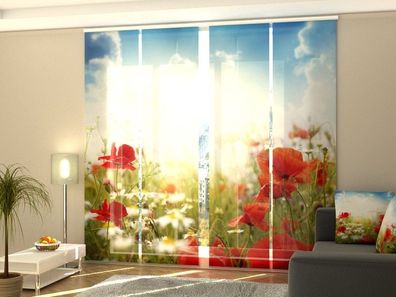 Schiebegardine Mohnblumenfeld, Schiebevorhang mit Motiv, Fotodruck, auf Maß