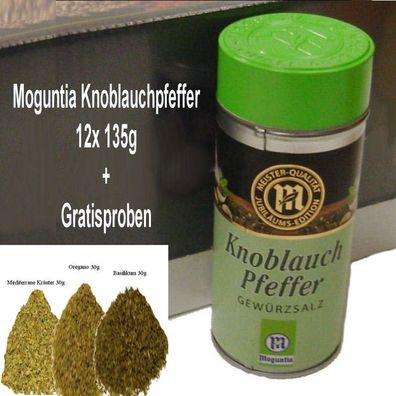 Moguntia Knoblauch Pfeffer Gewürzsalz 1620g (12x 135g) Gratisbeigabe 90g Kräuter