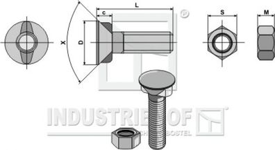 1450ISO10 Pflugschraube M14 x 2 x 50 mit Sechskantmutter