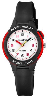 Calypso Kinderuhr analog Quarz mit Licht Silikonband schwarz K6069/6