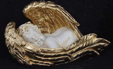 Engel schlafend im Flügel Skulptur Hand bemalt einmalig schön Angel