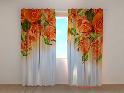 Fotogardine orangene Rose, Vorhang bedruckt, Fotodruck, Fotovorhang, Gardine nach Maß
