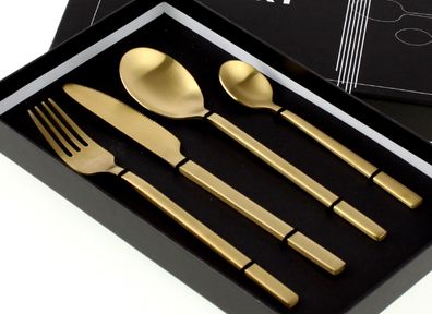 Gedeckter Tisch Besteck 4 tlg. Set Edelstahl Matt Gold Neu Golden Cutlery Küche