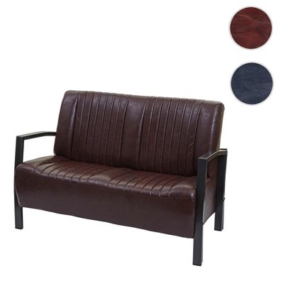 2er Sofa HWC-H10, Couch Zweisitzer, Metall Kunstleder Industrie-Design