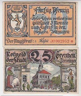 25 und 50 Pfennig Banknoten Notgeld Stadt Greussen um 1921