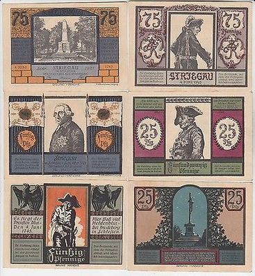 komplette Serie mit 6 Banknoten Notgeld Stadt Striegau in Schlesien 1921