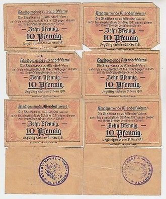 8 Banknoten Notgeld Stadtgemeinde Allendorf (Werra) 1921