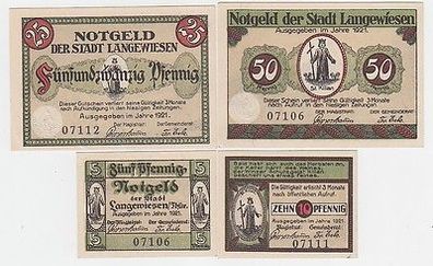 komplette Serie mit 4 Banknoten Notgeld Stadt Langewiesen in Thüringen 1921