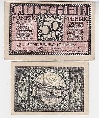 10 und 50 Pfennig Banknoten Notgeld Spar- und Vorschußverein Rendsburg 1918