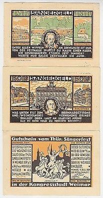 3 Banknoten Notgeld Weimar vom Thüringer Sängerfest 1921