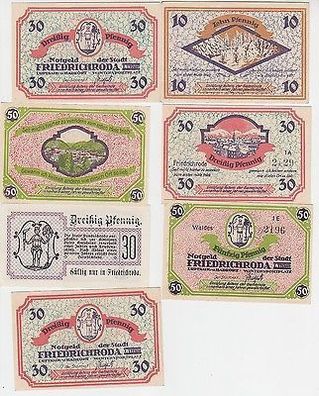7 Banknoten Notgeld Stadt Friedrichroda 1917 bis etwa 1920