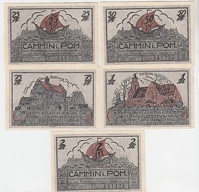komplette Serie mit 5 Banknoten Notgeld Stadt Cammin in Pommern 1922