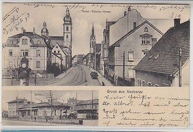 62083 Mehrbild Ak Gruß aus Neckerau Bahnhof und Kaiser Wilhelm Straße 1915