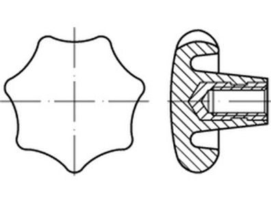 DIN 6336 Kunststoff Form K-St schwarz Sterngriffe, mit Gewindebuchse